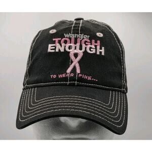 Wrangler Tough Enough To Wear Pink Strapback Cap Black Hat Hook And‎ Loop NWOT